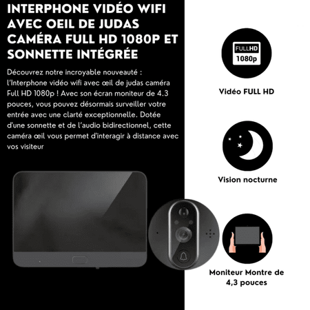 Interphone vidéo wifi avec œil de judas caméra Full HD 1080p et sonnette intégrée
