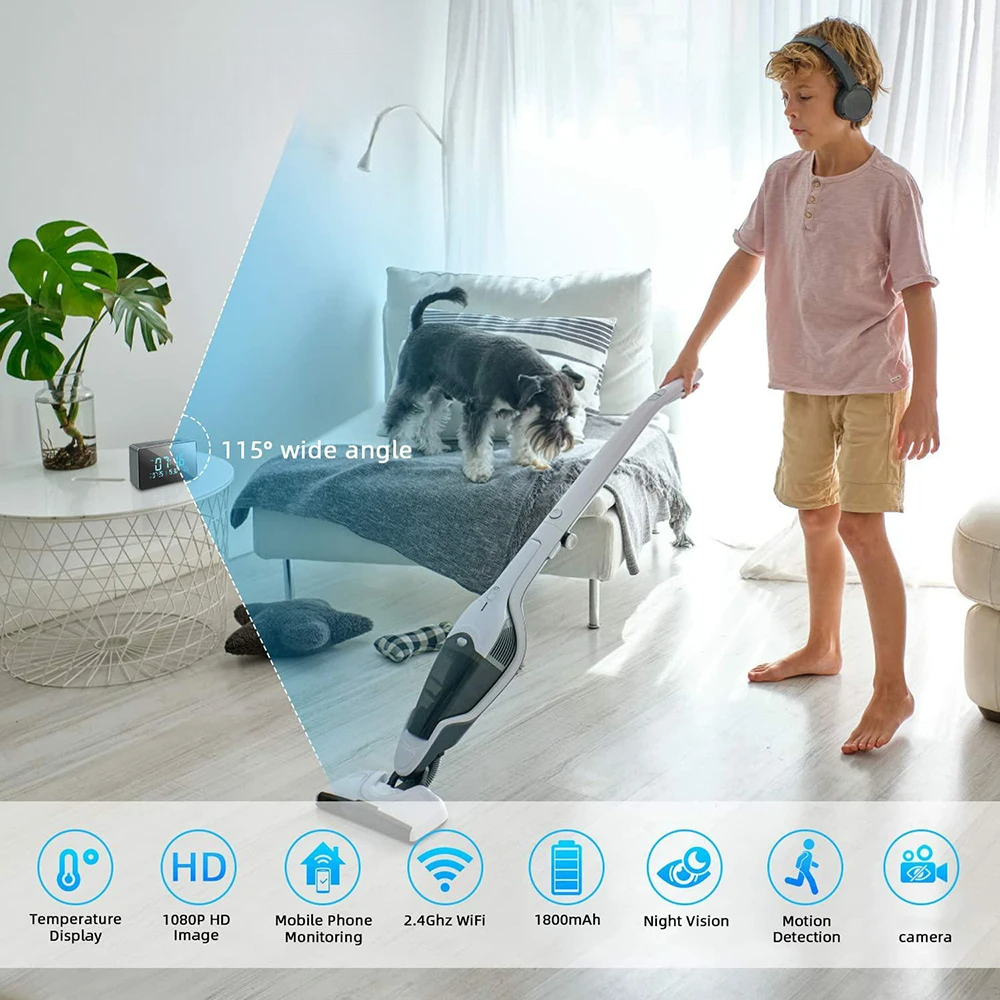 Horloge WiFi avec Mini Caméra HD 1080P et Thermomètre Intégré