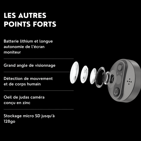 Interphone vidéo wifi avec œil de judas caméra Full HD 1080p et sonnette intégrée