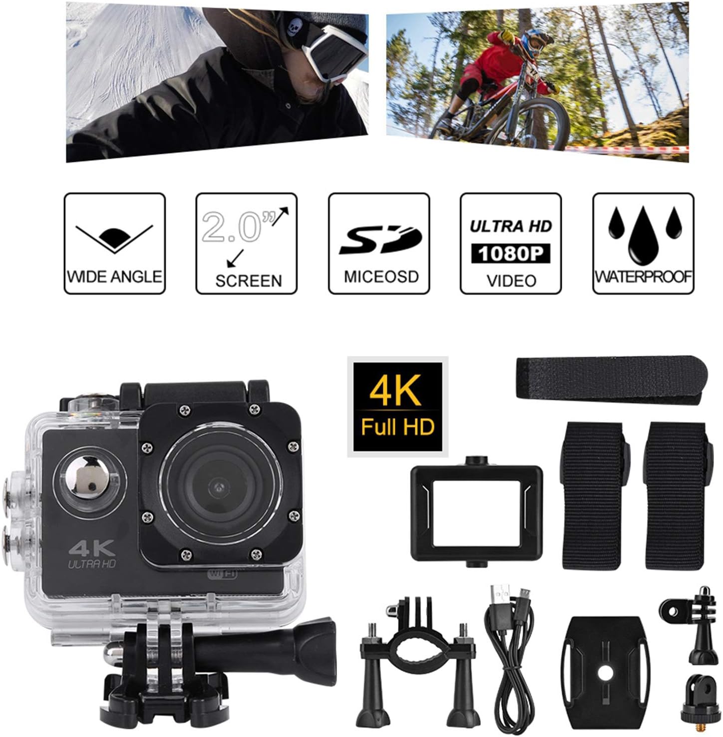 Caméra de sport 4K WIFI mini DV extérieure, Imperméable haute définition plongée