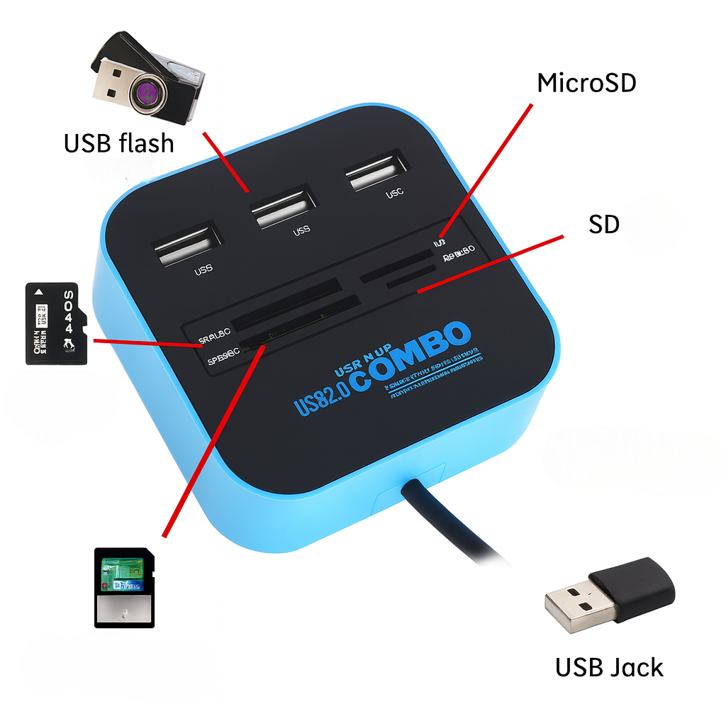Hub USB 2.0 avec Lecteur de Cartes