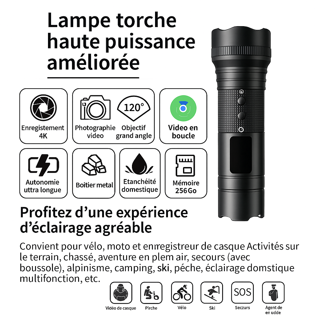 Lampe torche caméra discrète