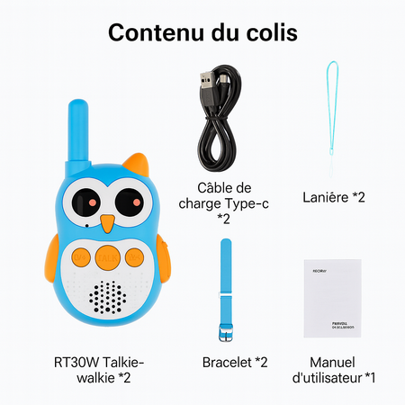 Talkie-Walkies Hibou pour Enfants (x2) – Recharge USB Type-C