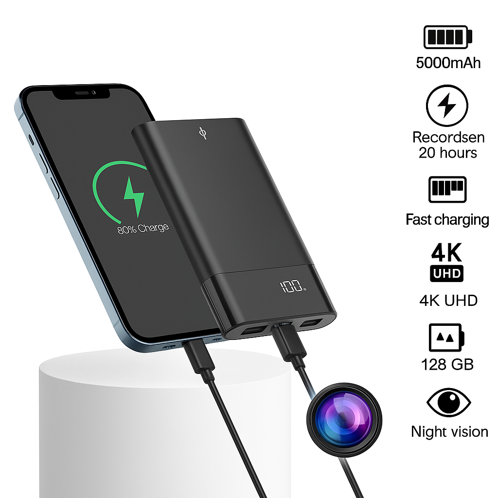Caméra espion batterie externe 5000 mAh