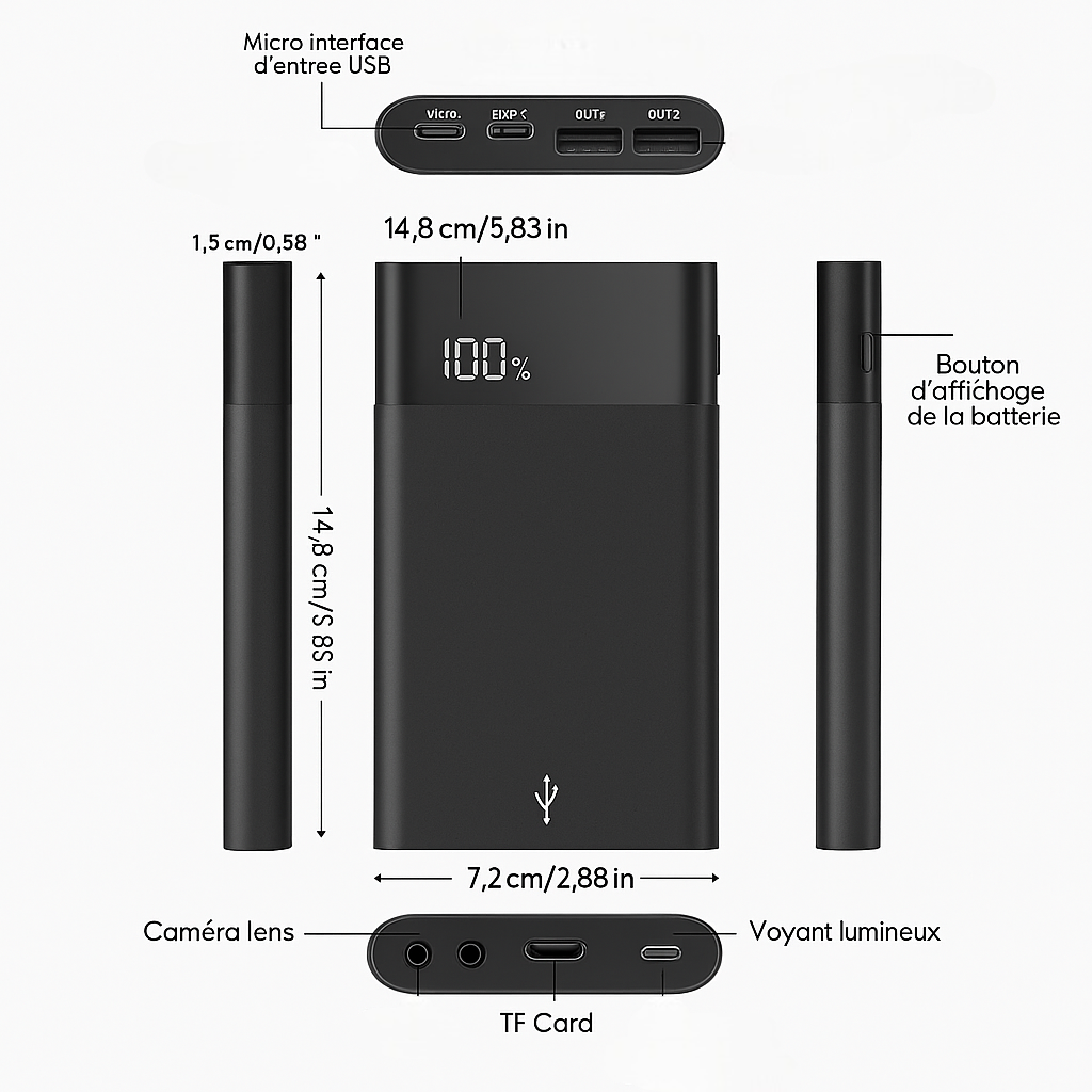Caméra espion batterie externe 5000 mAh