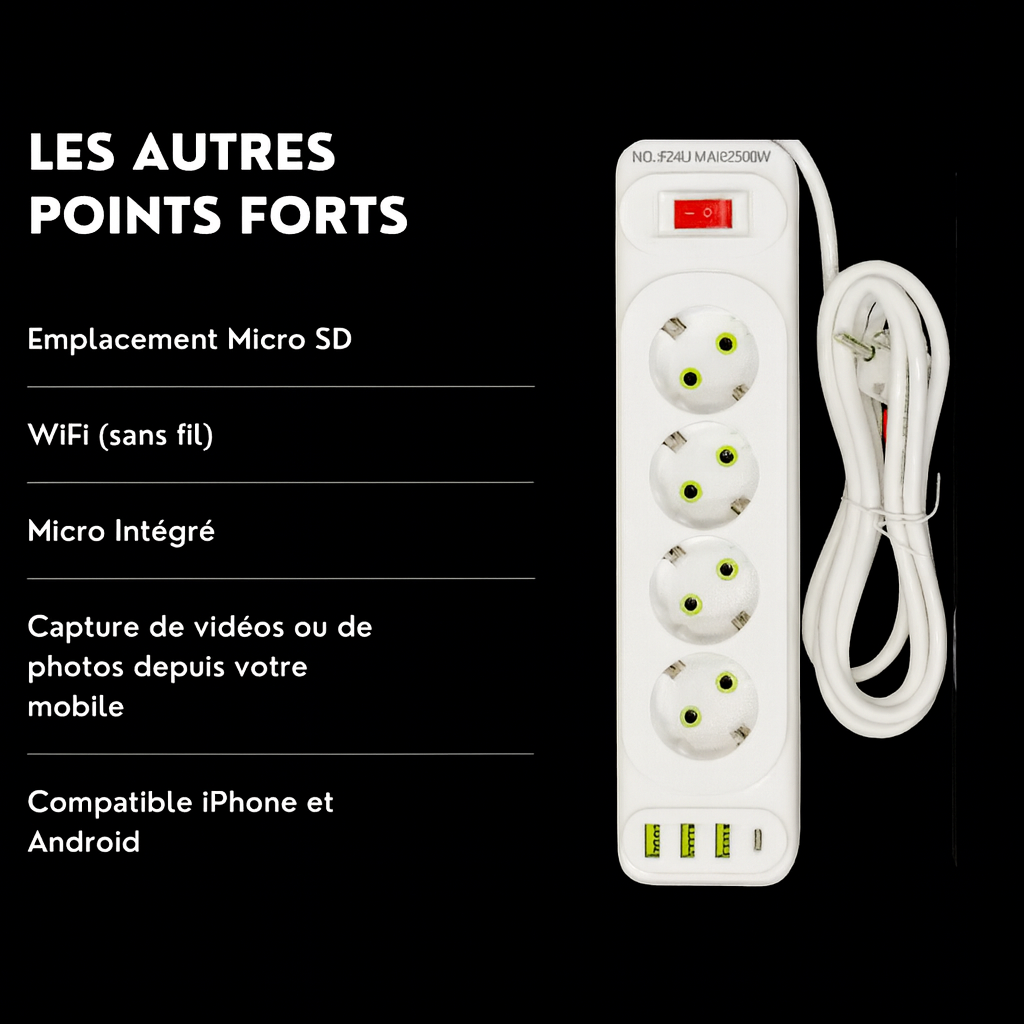 Multiprise avec caméra cachée WiFi (US Standard)