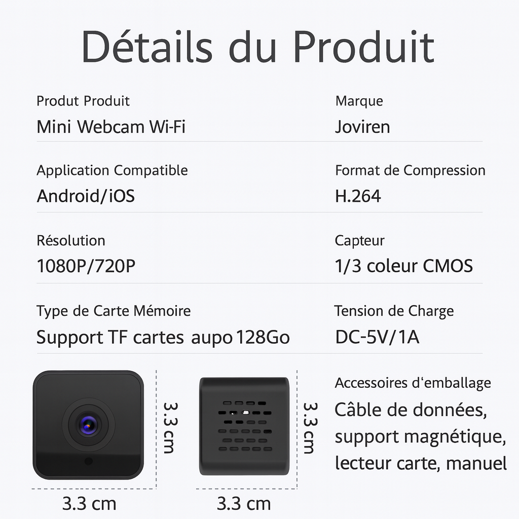 Mini Caméra  de Surveillance carré IP WiFi HD 1080P
